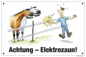 Comic Schild Pferd Achtung Elektrozaun