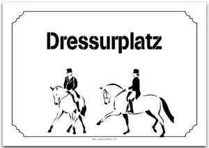 Turnierschild Dressurplatz für Reitturnier Pferd und Reiter
