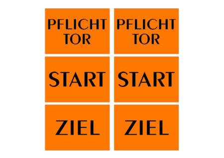 Geländeplatz Schild Set Orange Start Ziel Pflichttor
