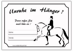 Unruhe im Hänger Kontaktdateschild für Reiter Reitturnier Turnier Pferd