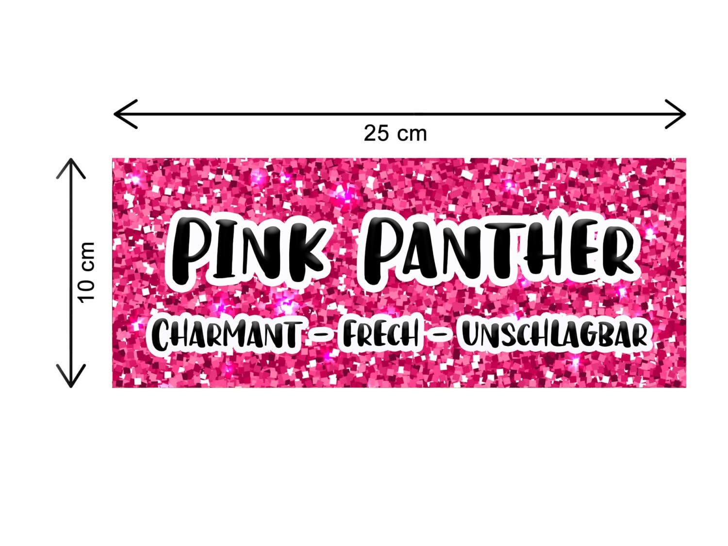 Namensschild Pink Panther mit Boxenschild Größenangabe in cm