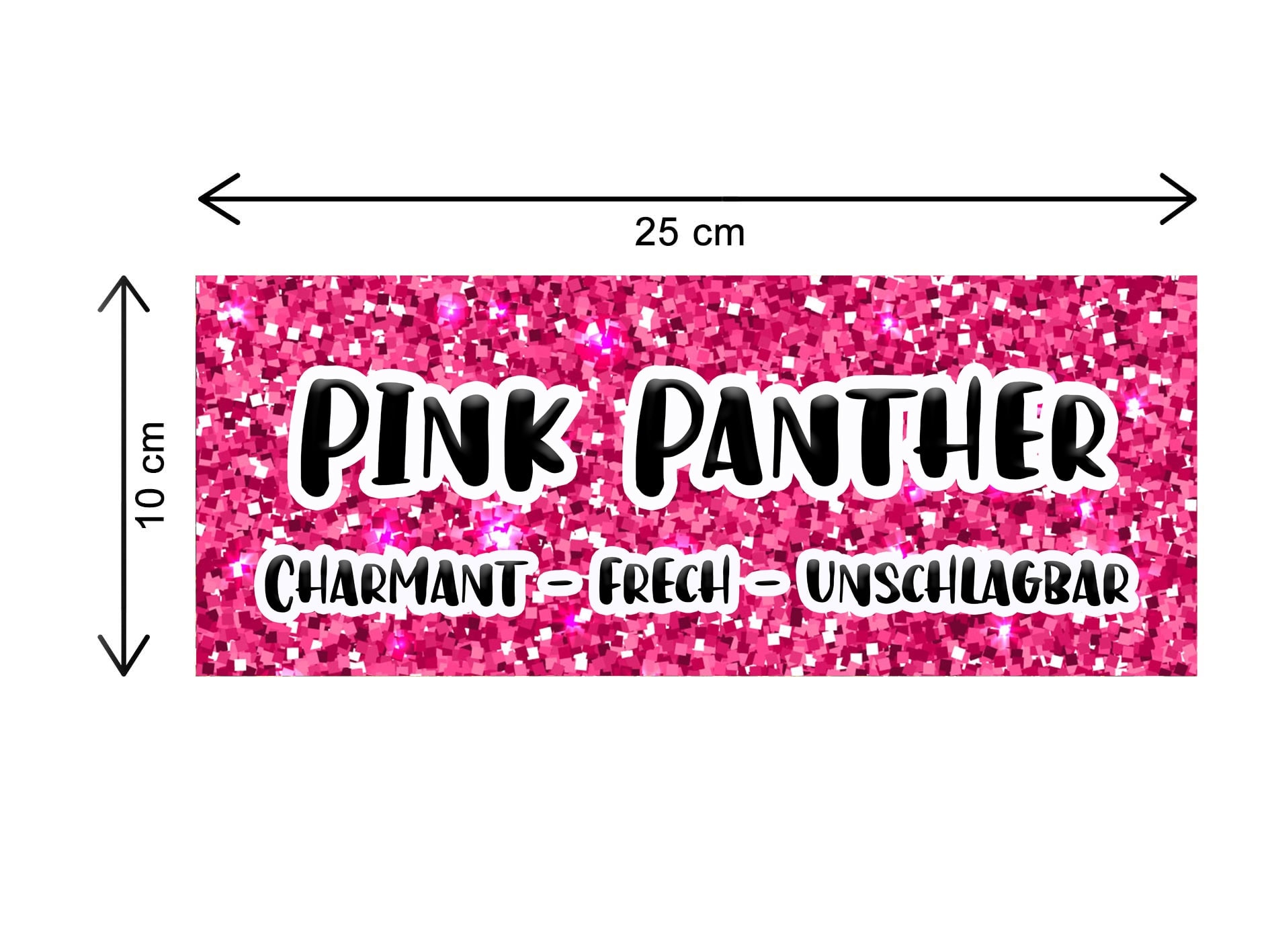 Namensschild Pink Panther mit Boxenschild Größenangabe in cm